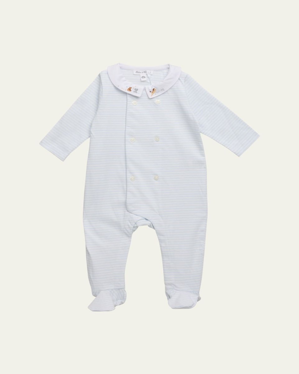 Girl's Striped Animal-Embroidered Pajamas, Size Newborn-4